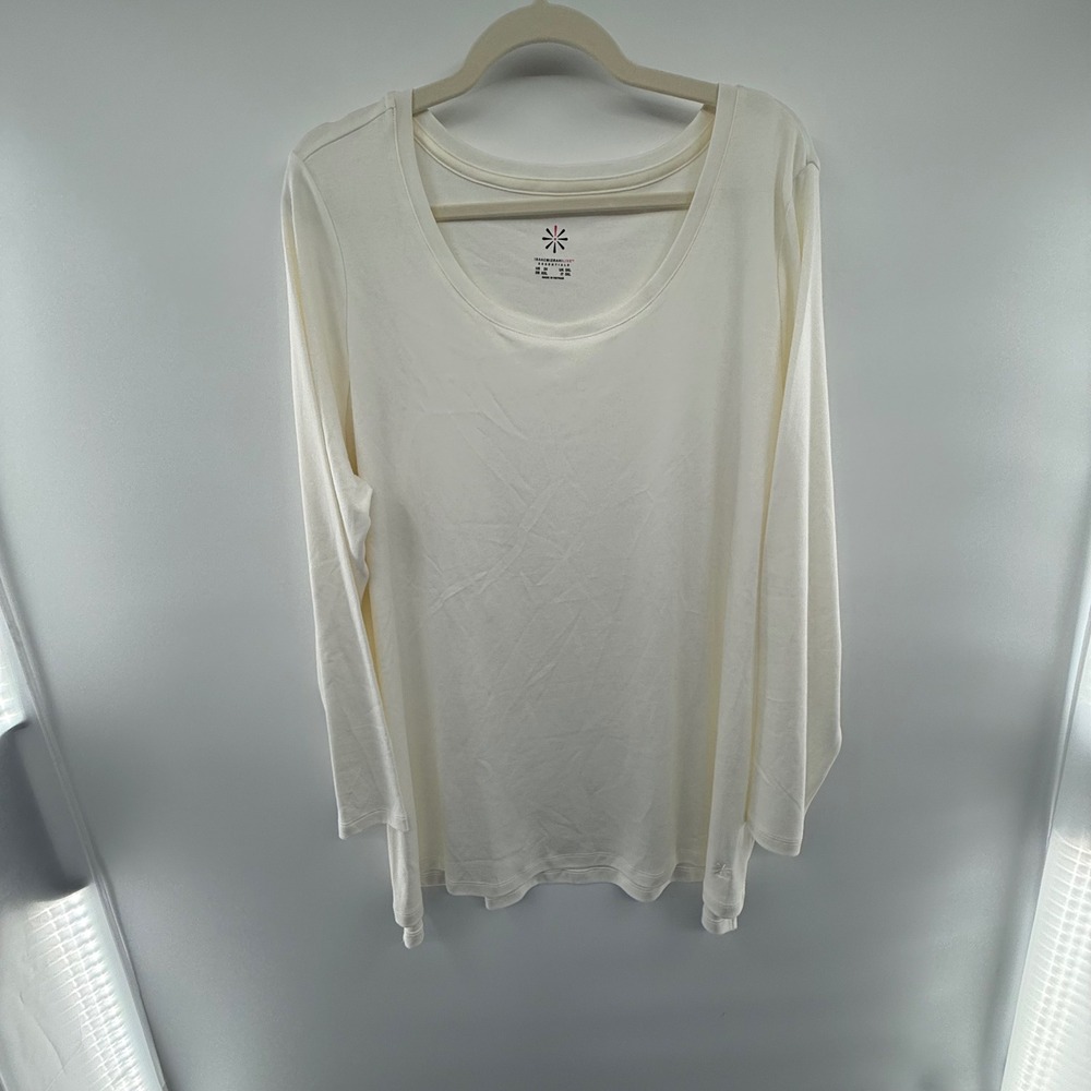 Isaac Mizrahi Live‎ 2X Ivory Pima Cotton Scoop Neck Long Sleeve Top Soft